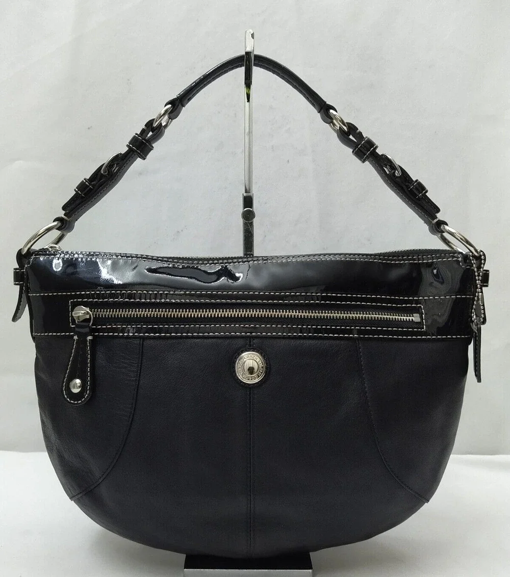 Coach Chelsea Black Leather Pocket Zipper Closure Hobo Shoulder Bag